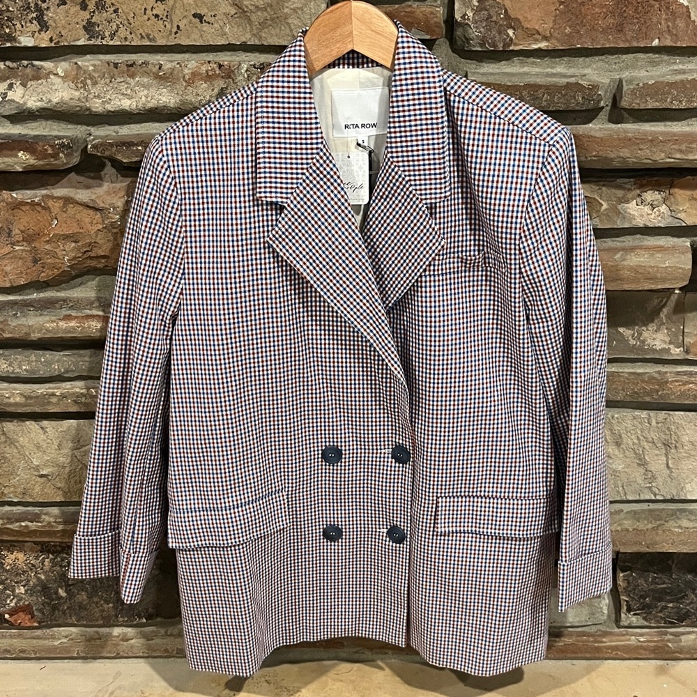Rita Row Free People Camelia Checkered Double-Breasted 100% Cotton Blazer